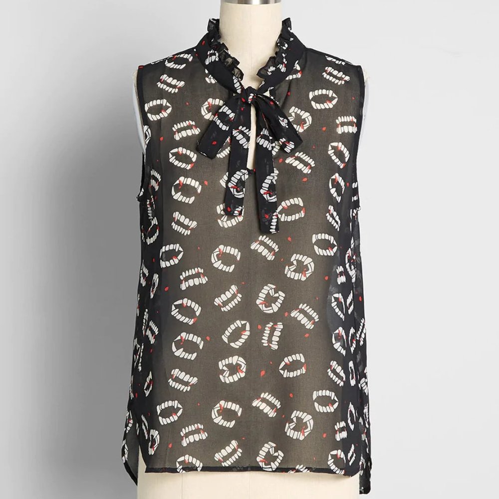 Bite Me I'm Fang-tastic Tie-Neck Blouse